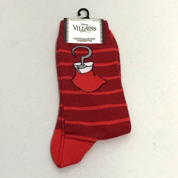 Disney Villains Captain Hook Striped Men's Crew Socks Shoe Size 6-12 - Picture 1 of 4